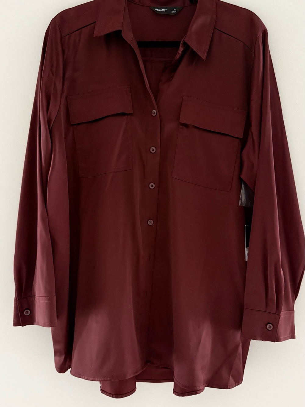 Vera Wang Deep Red Brown Button-Up Top